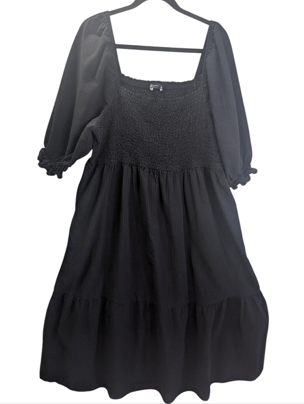 Black Maxi Dress with Smocked Bodice and Puff Sleeves US Size 20